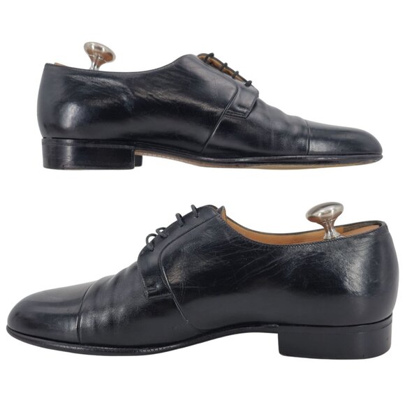 Vintage A. Testoni Men's 8 Italian Black Calf Leather Dress Shoe Cap-toe Oxfords - Picture 9 of 16